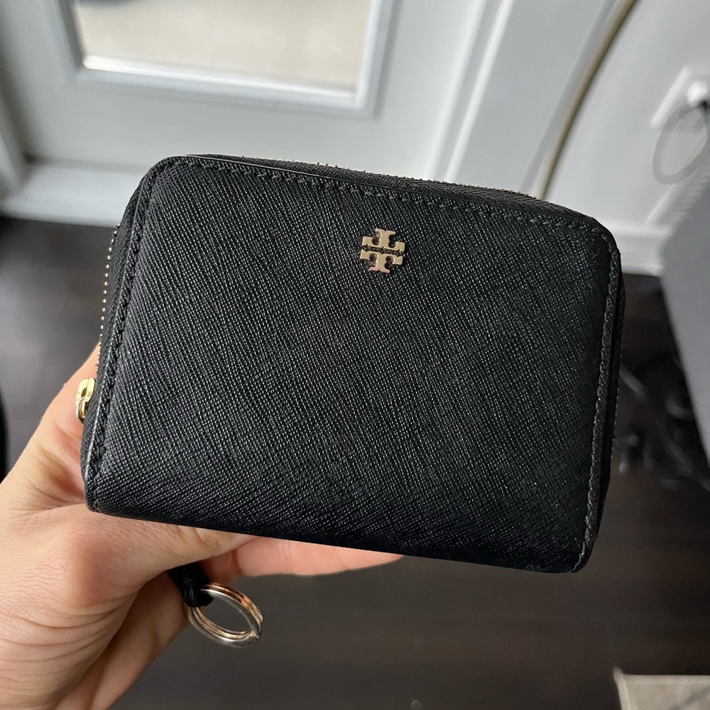 Tory Burch mini wallet, black leather